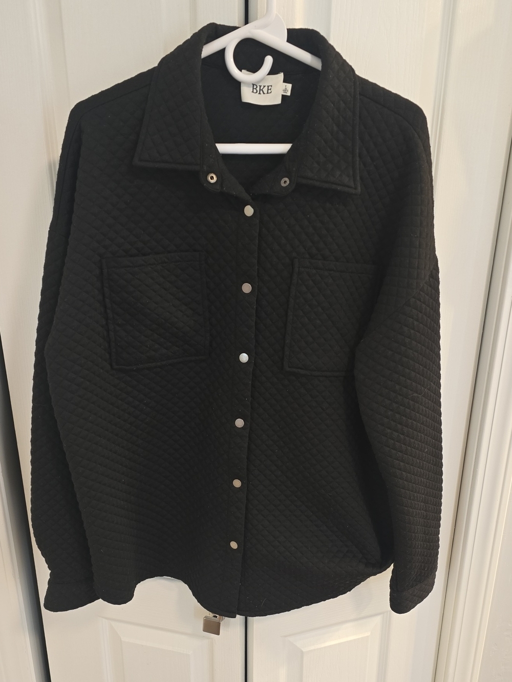 BKE Black Quilted Snap-Front Shirt Jacket